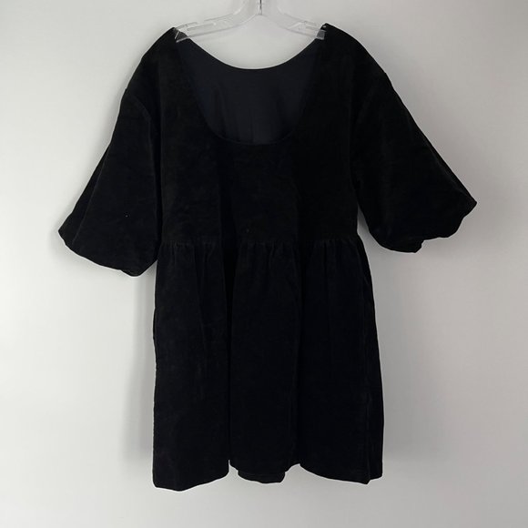 Everlane The Corduroy Black Puff Sleeve Cotton Blend Babydoll Mini Dress Medium - Picture 7 of 12